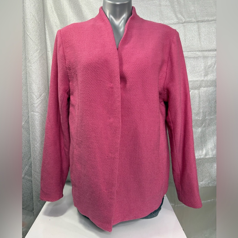 Eileen Fisher Vibrant Pink Pure Wool Textured Knit Jacket Cardigan
